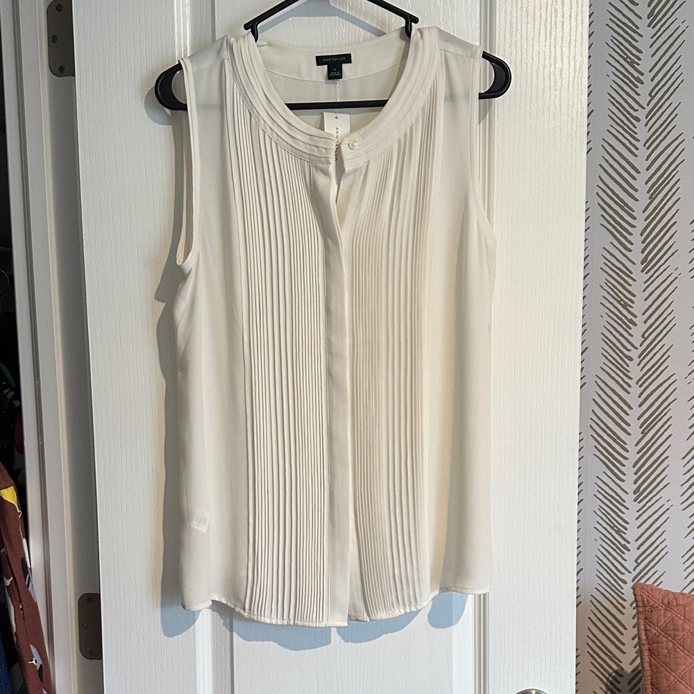 Ann Taylor team pleated sleeveless blouse $60 M